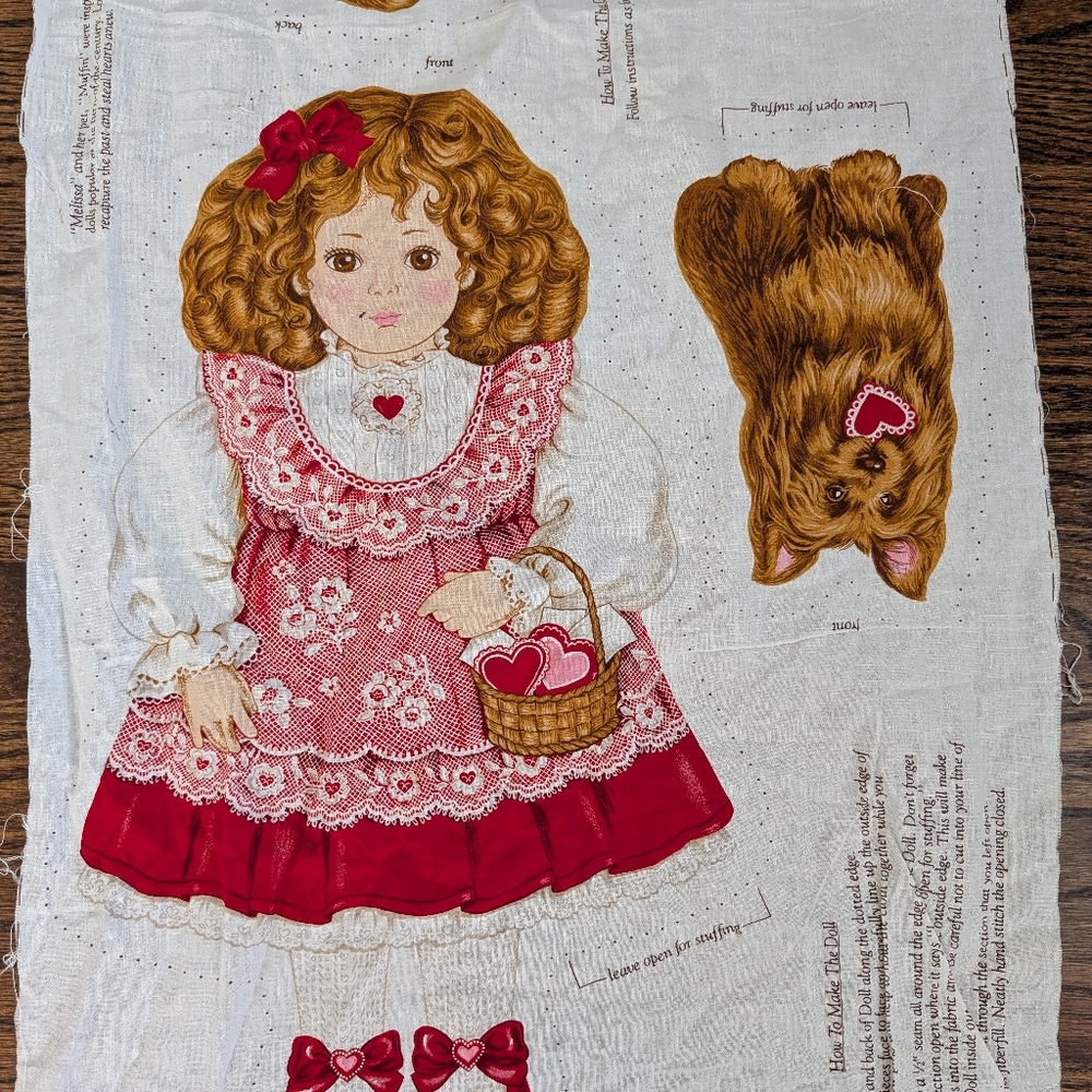 Vintage Valentine Doll Cut and Sew Fabric Panel “Hearts Delight” Cranston Uncut